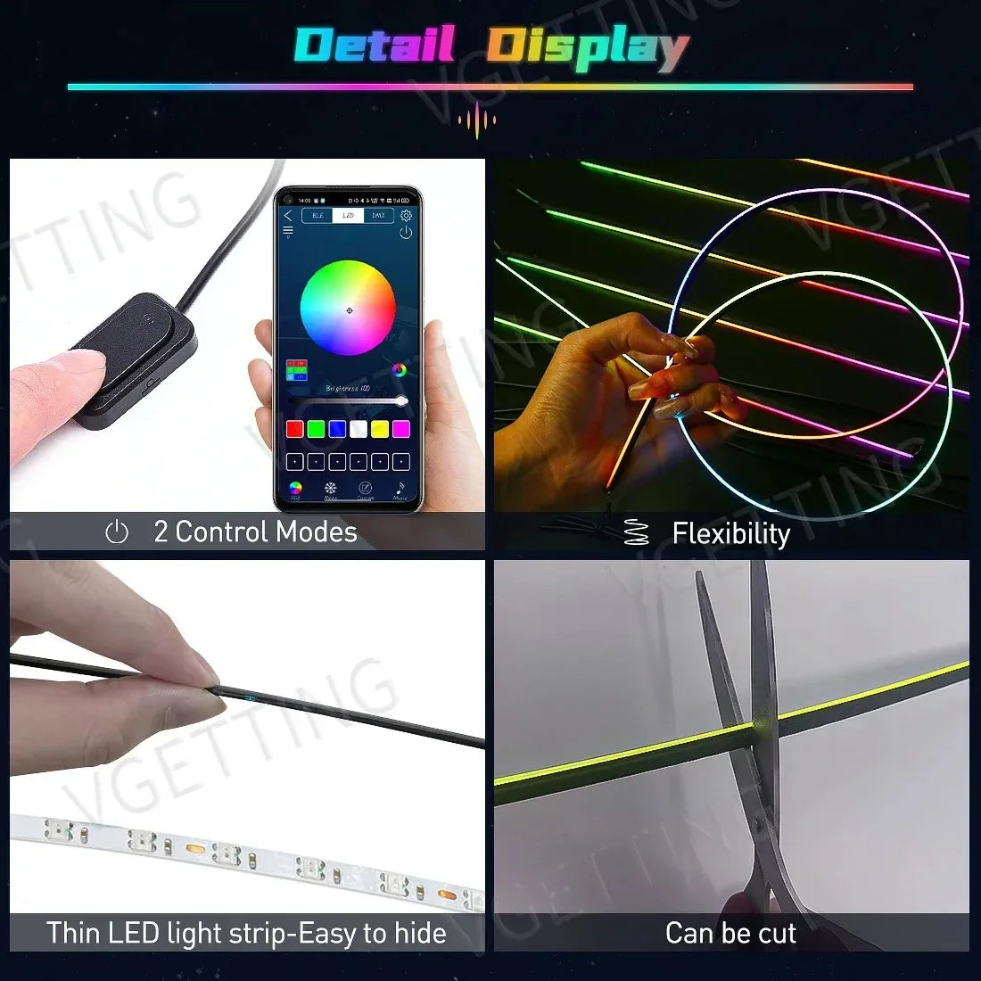 6/14/18 in 1 Led Acrylic Car Ambient Light RGB 64 213 Color Symphony Acrylic APP Streamer Rainbow Atmosphere Lamp Kit Dual Zone