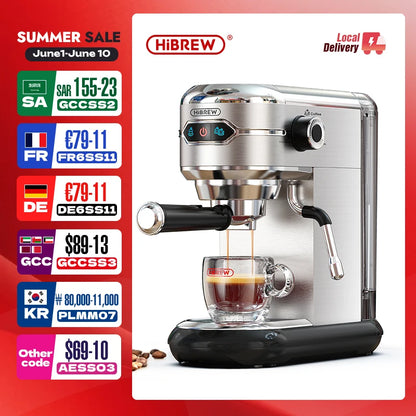 HiBREW Coffee Maker Cafetera 20 Bar Inox Semi Automatic Super Slim ESE POD& Powder Espresso Cappuccino Machine Hot Water H11