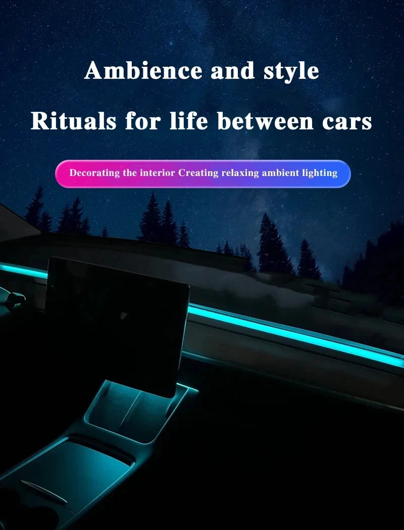 For Tesla Model 3 Model Y Car Ambient Light 60 Seconds Automatic OFF Module With USB Expansion Dock RGB APP Dashboard Lighting