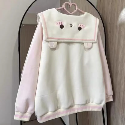 Cute Bear Hooded Zipper Jacket Sweatshirt Set Long Sleeve Autumn Winter Outfit Straight Leg Pants Medium Length Skirt