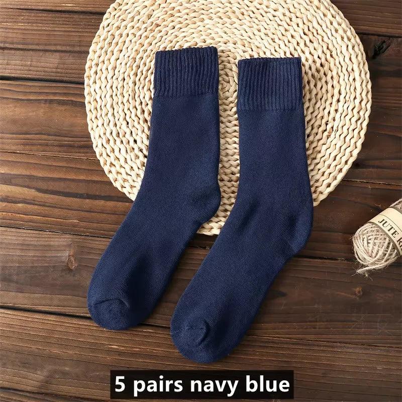 5 Pairs Premium Thickened Business Seasonal Versatile Stylish Mid-calf Socks for Men Anti-odor Mid-calf Athletic Socks