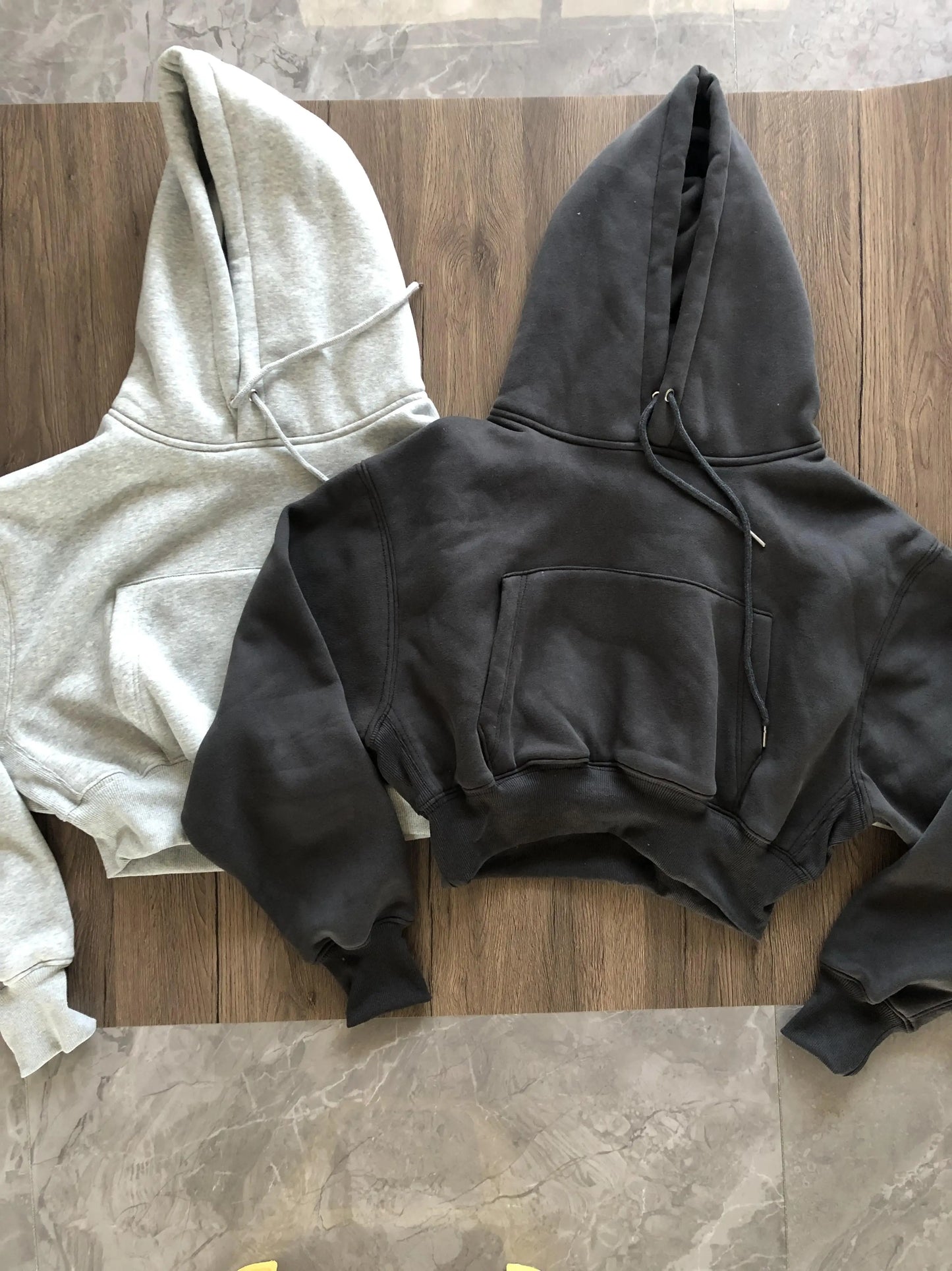 Basic Wear Black Charcoal Hoodies for Women Autumn Winter Loose Fleece Hooded Sweatshirts Streetwear Cropped Pullovers