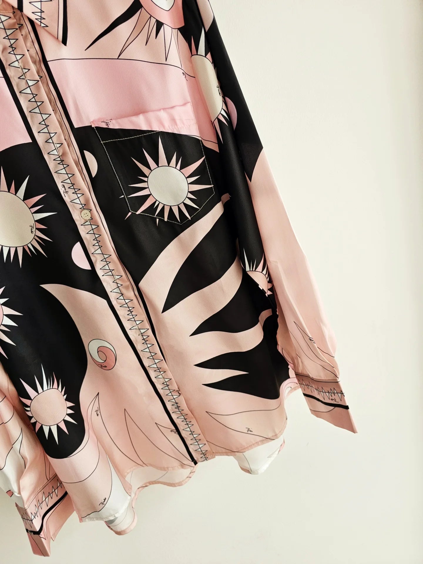 Baroque French Loose Fashion Printed Silk Satin Simulation Long Sleeve Wide Leg Pant Sets Pink Two Piece Casual Suit for Women