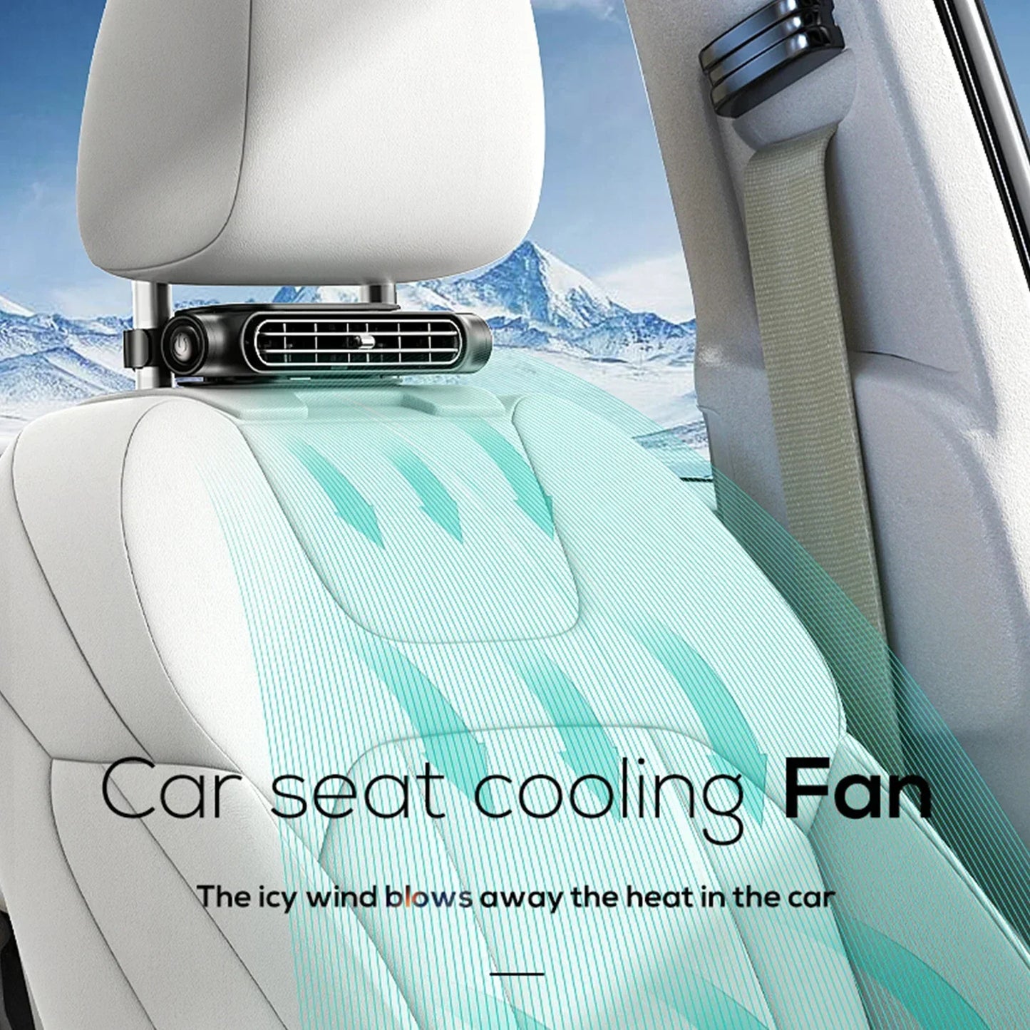 Portable Car Seat Fan with USB Power Adjustable 3-Speed Turbine Headrest and Backrest Cooling Fan Leafless Design Amagi