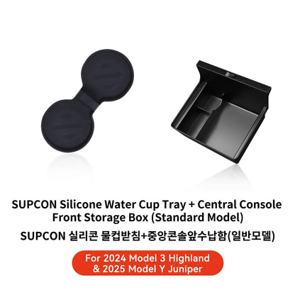 YZ For Tesla Model 3 Highland 2024 Model Y Juniper 2025 Storage Box Center Armrest Hidden Box Cup Holder Organizer Accessories