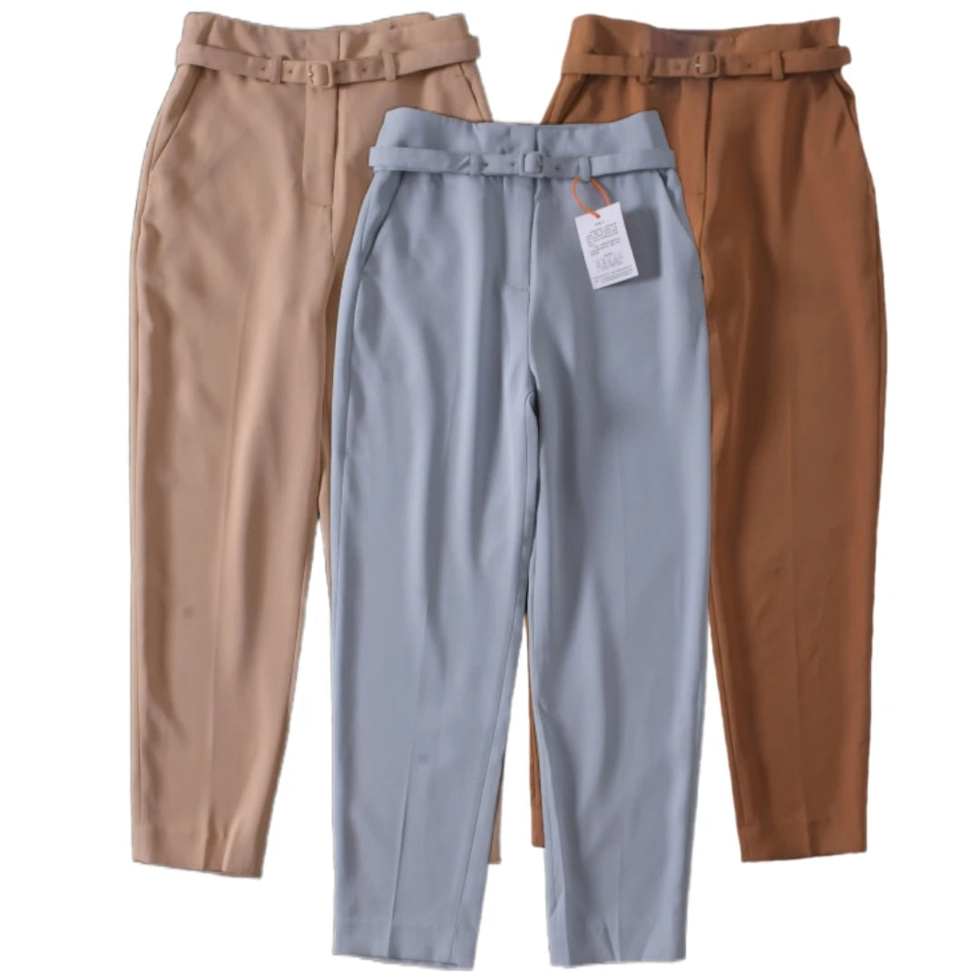 High Waist Belted Slim Fit Trousers Vintage Simple Sle Casual Pants for Women Spring Summer Autumn High Faion Goods
