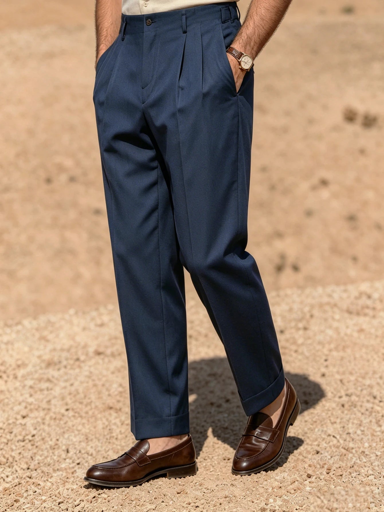 2026 SS Men Solid Woven Naples Pleated Suit Pants, Loose Straight Leg Formal Trousers, Business Commuter Casual Dress Trousers