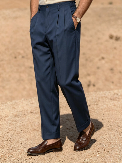 2026 SS Men Solid Woven Naples Pleated Suit Pants, Loose Straight Leg Formal Trousers, Business Commuter Casual Dress Trousers