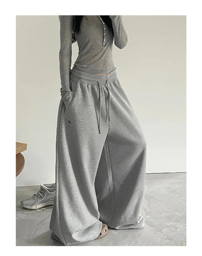 American Style Lazy Girl Sports Pants Women High Waist Loose Slimming Casual Wide Leg Pants Fall New Arrival Small Size
