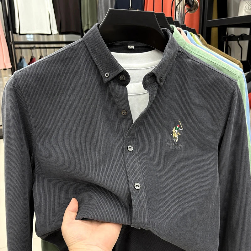 Spring and Autumn New 100% Cotton Long Sleeve Shirt for Men's Business, Leisure, Skin Friendly, Comfortable Collar Shirt Coat