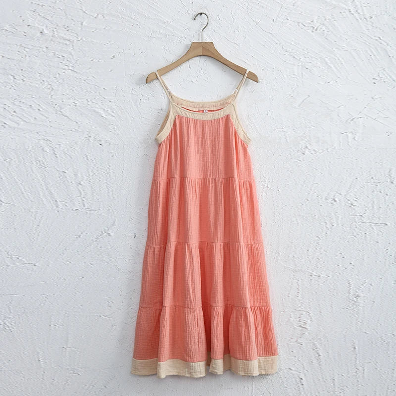 Chic Muslin 100% Cotton Gauze Summer Dresses Women Sexy Adjustable Strap Patchwork Party Boho Beach Holiday Sundress Vestidos