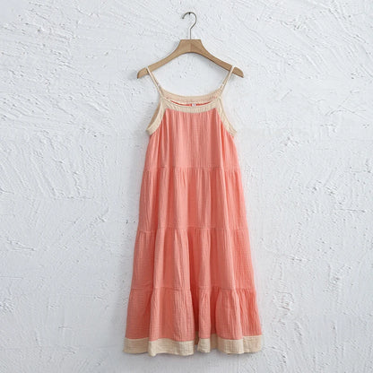 Chic Muslin 100% Cotton Gauze Summer Dresses Women Sexy Adjustable Strap Patchwork Party Boho Beach Holiday Sundress Vestidos