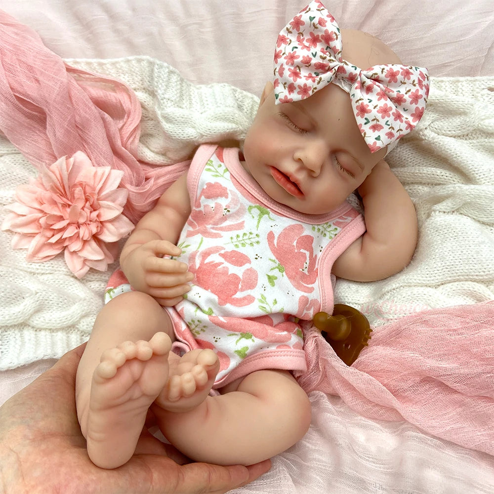 18Inch Handmade Lifelike Silicone Reborn Baby Open Mouth Doll Soft Waterproof Artistic Model Exquisite Texture Details for Gift