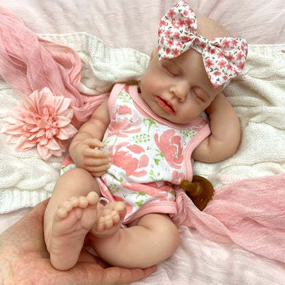 18Inch Handmade Lifelike Silicone Reborn Baby Open Mouth Doll Soft Waterproof Artistic Model Exquisite Texture Details for Gift
