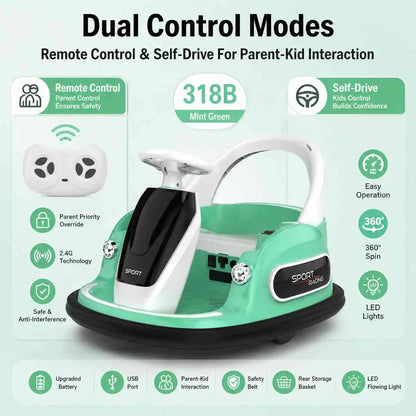 Kids Electric Bumper Car 318B, 2-6 Toddler Ride On Toy, Remote & Self-Dual Control, 360° Rotation, Bluetooth Music Early Educati