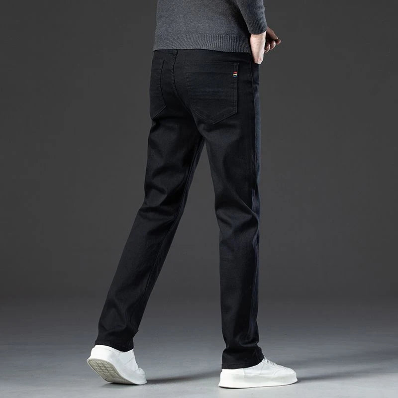 Winter Hot Sale Thickened Warm Jeans Men Chic Slim Fit Straight Leg Denim Trousers Male Youth Popular Stretch Fleece Pants
