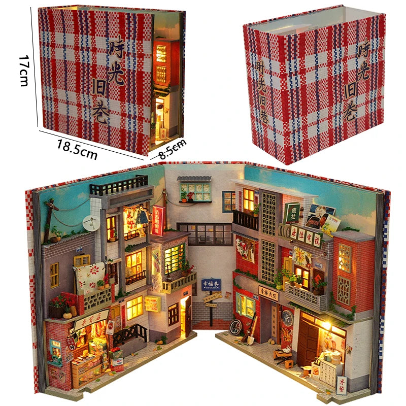 DIY Detective Mystery Book Nook Kit with LED Lights Wooden Bookend Bookshelf Insert Handmade Craft Gift for Book Lovers Adults
