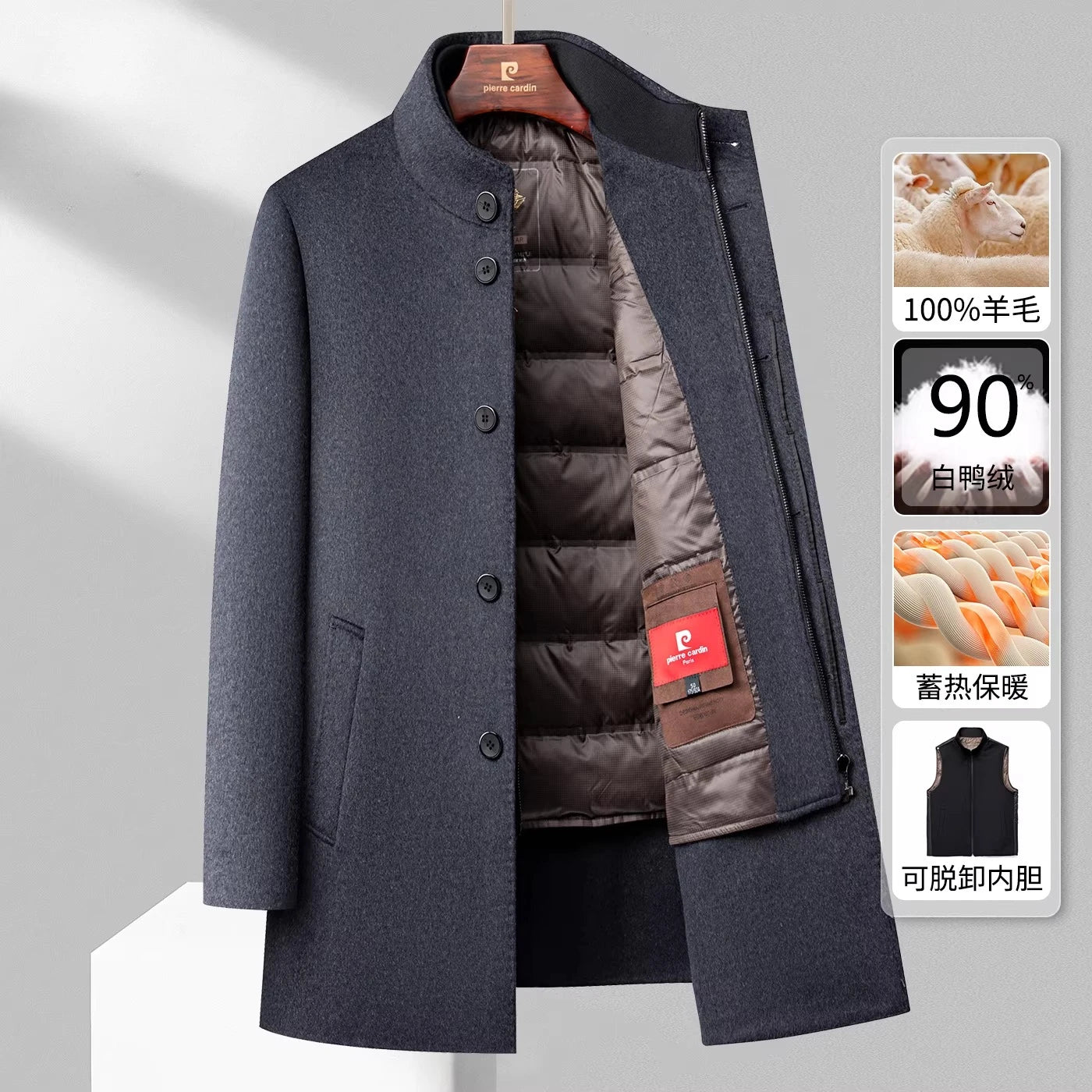QYLVAWOY 100% Real Wool Man Jacket Winter Men's Wool and Trench Coats Mid-Length Jackets Stand Collar Coat Warm High Quality