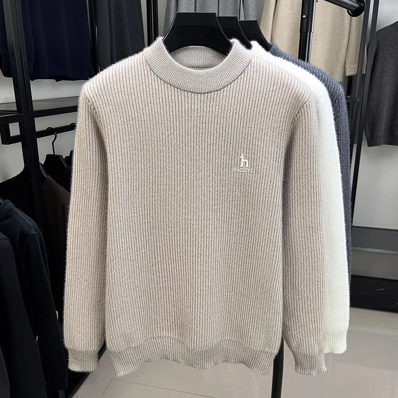 2025 Light Luxury Autumn and Winter Fashion Embroidered Round Neck Knitted Sweater Pattern Sweater Casual Warm Men