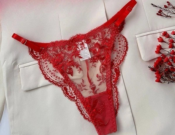 Floral Embroidery Transparent Lingerie Underwire Gather Ultra Thin Cup Sheer Bra Brief Set Pure Desire Women Intimate Nightwear