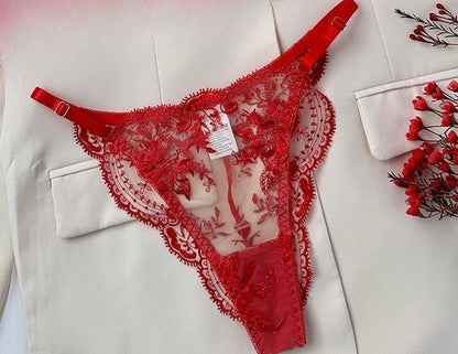 Floral Embroidery Transparent Lingerie Underwire Gather Ultra Thin Cup Sheer Bra Brief Set Pure Desire Women Intimate Nightwear