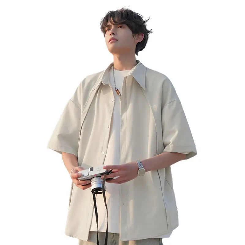 Men's Oversized Button Down Shirt Short Sleeve Loose Casual Top 2026