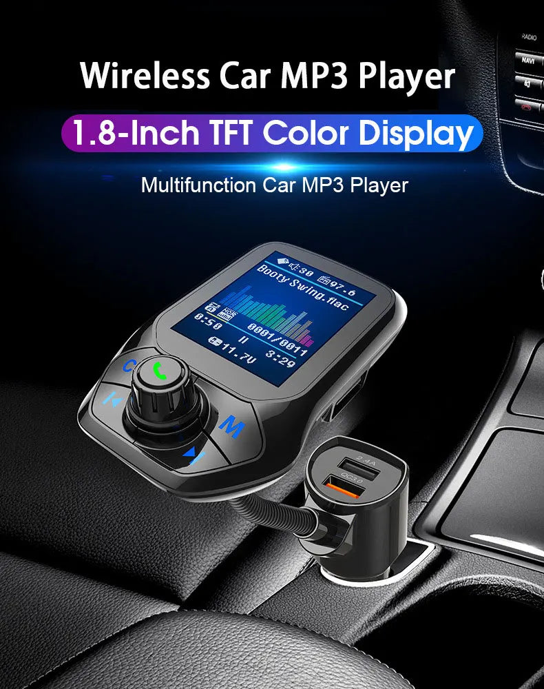 Bluetooth FM Transmitter Handsfree 1.8'' TFT Display Car radio MP3 Music USB SD EQ Player Built-in Mic Quick Charge 3.0 Adapter
