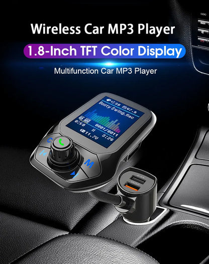 Bluetooth FM Transmitter Handsfree 1.8'' TFT Display Car radio MP3 Music USB SD EQ Player Built-in Mic Quick Charge 3.0 Adapter