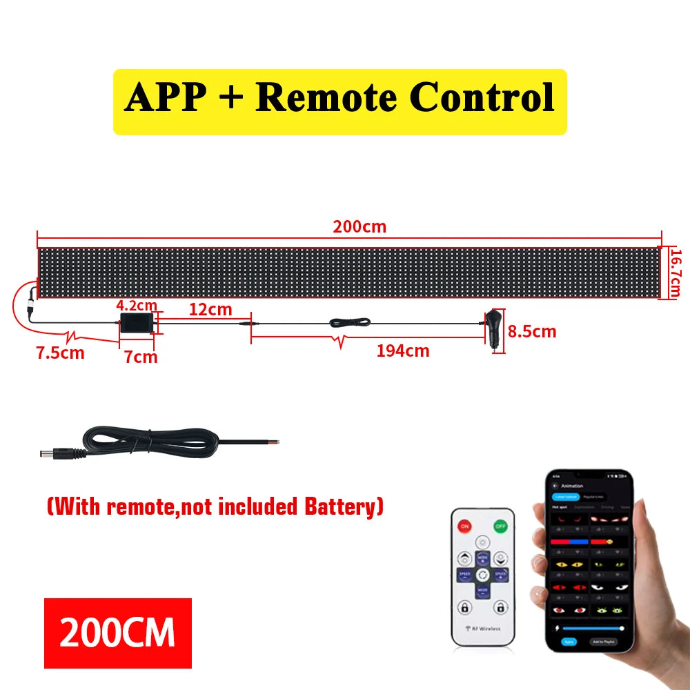 LED Truck Car Devil Eye Dynamic Pixel Panel Light Soft Foldable Lighting Scrolling 12V 24V For Board Windshield APP Remote