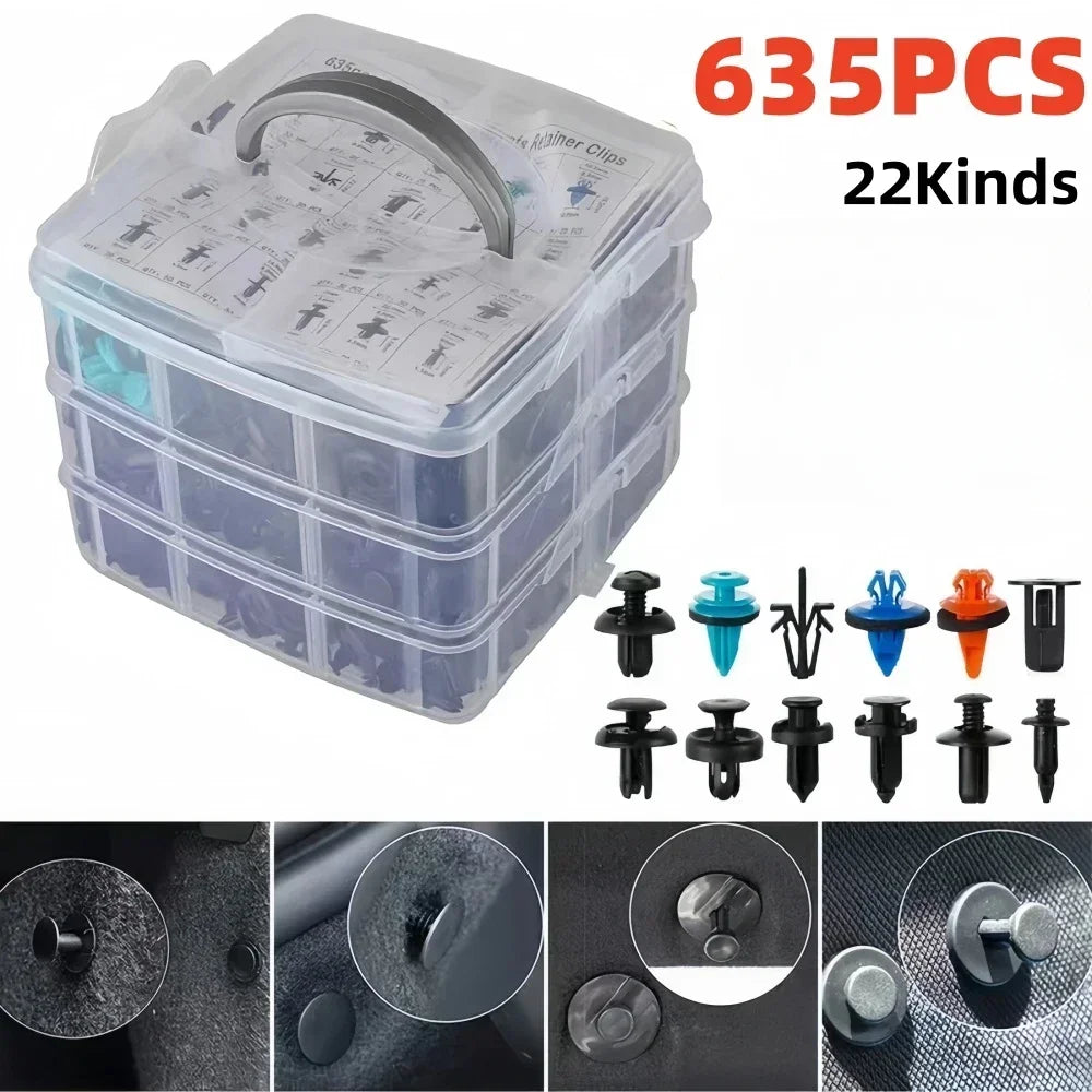 635PCS Plastic Fastener Kit Door Trim Panel Retainers Bumper Push Fasteners Fender Flare Grille Radiator Cover Retainer 45 Tools