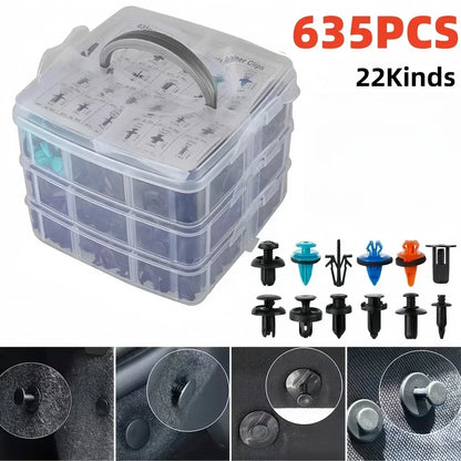 635PCS Plastic Fastener Kit Door Trim Panel Retainers Bumper Push Fasteners Fender Flare Grille Radiator Cover Retainer 45 Tools