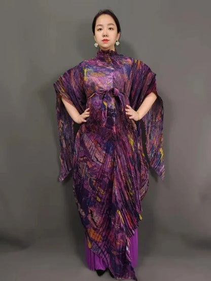 Miyake's New Heavy Industry Organza Printing Set Irregular Pants Loose Two-piece Sets Women's Clothing 2025 Summer New