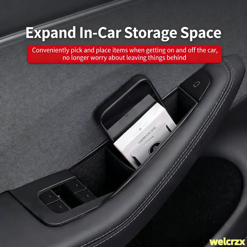 For Tesla Model Y Juniper 2025 Door Handle Storage Box Interior Accessories Model 3 Highland Inner Handle Organizer Phone Holder