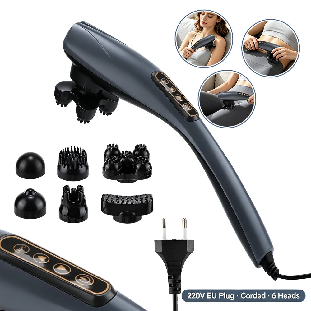 Handheld Percussion Massager, Corded Deep Tissue Body Massager for Back Neck & Shoulders, 12 Modes, 10 Speeds, 6 Heads, Gift