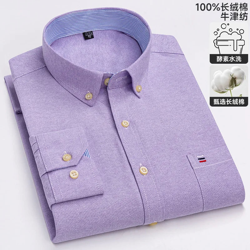 100% cotton men's long-sleeved shirt, casual plaid cotton shirt for young and middle-aged people, large size, authentic shirt