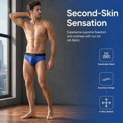 3pcs Ice Silk Men's Underwear Seamless Ultra-Thin Double-Layer Crotch Breathable Men's Briefs Mid-Waist Sexy & Light