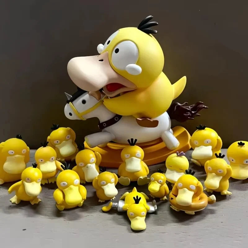 Hot Pokemon Anime Figures Psyduck Figure Gengar Riding A Rocking Horse Action Figurine Pvc Statue Model Dolls Childrens Toy Gift