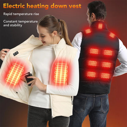 15 Areas Heated Vest Men Women Down Heated Jacket Intelligent USB Electric Heating Thermal Heated Vest Winter Casual Warm Coat