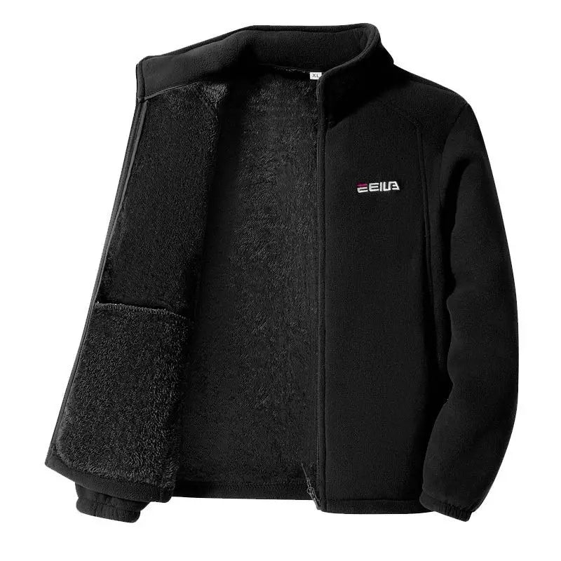Women Jacket Zipper Sweatshirt Wool Lining Warm Coat Polar Fleece Stand Up Hoodie for Sports Leisure Clothes for Women Black Top