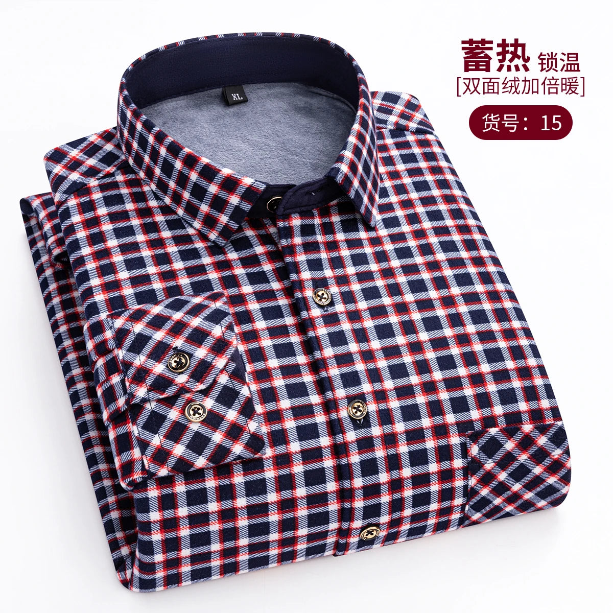 Thickened Flannel Men's Shirt Fashion Warm Plaid Winter Casual Square Collar plus Size Clothing Fleece Lined Double Sided Velvet