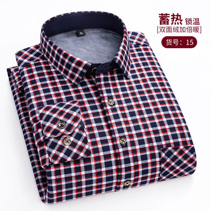 Thickened Flannel Men's Shirt Fashion Warm Plaid Winter Casual Square Collar plus Size Clothing Fleece Lined Double Sided Velvet