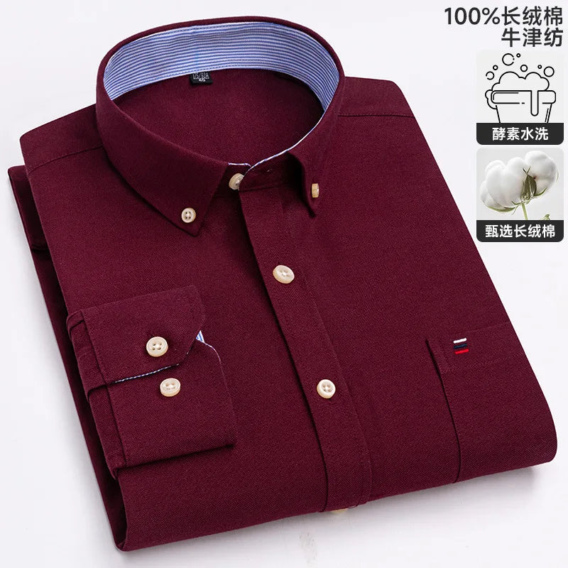 100% cotton men's long-sleeved shirt, casual plaid cotton shirt for young and middle-aged people, large size, authentic shirt