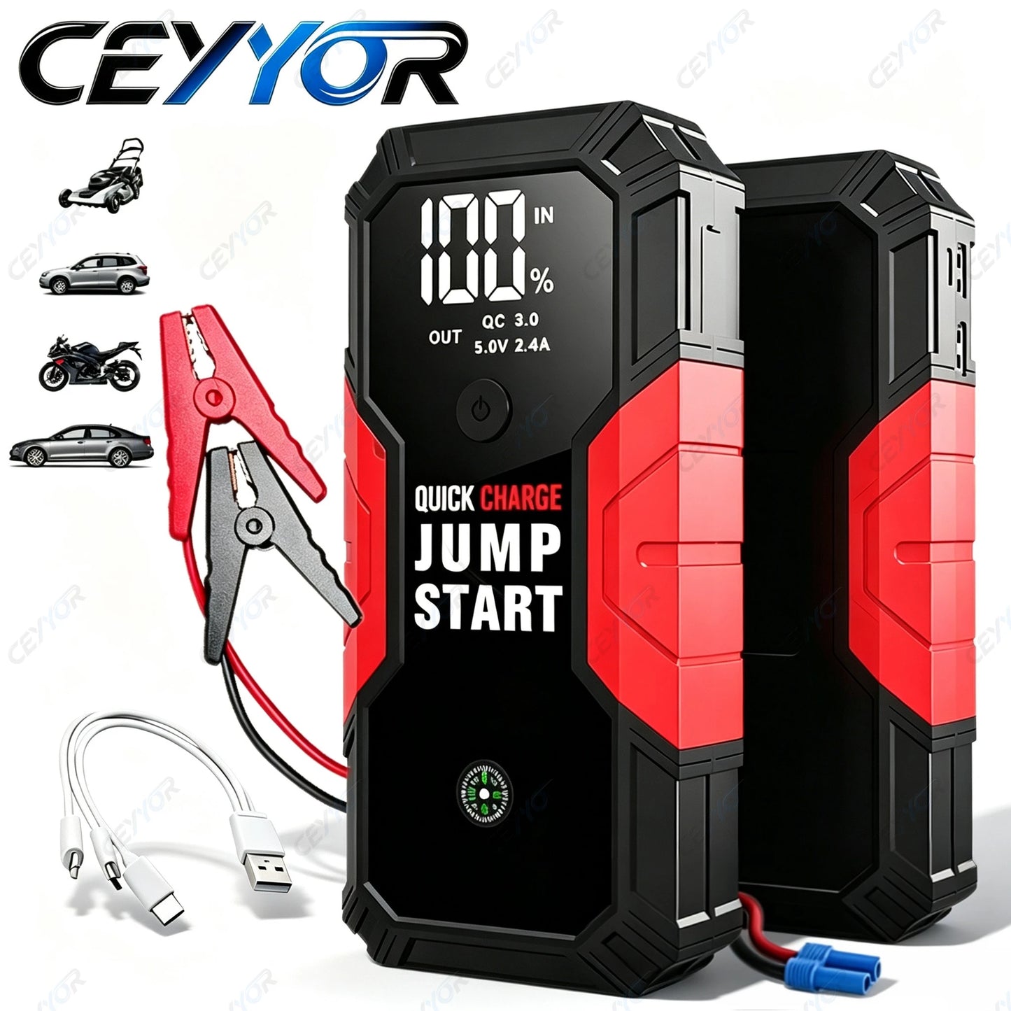 CEYYOR New 12V Jump Starter Car Battery Starting Device,Professional Booster Jump Starter for 8.0L Petrol 7.0L Diesel Car 점프스타터