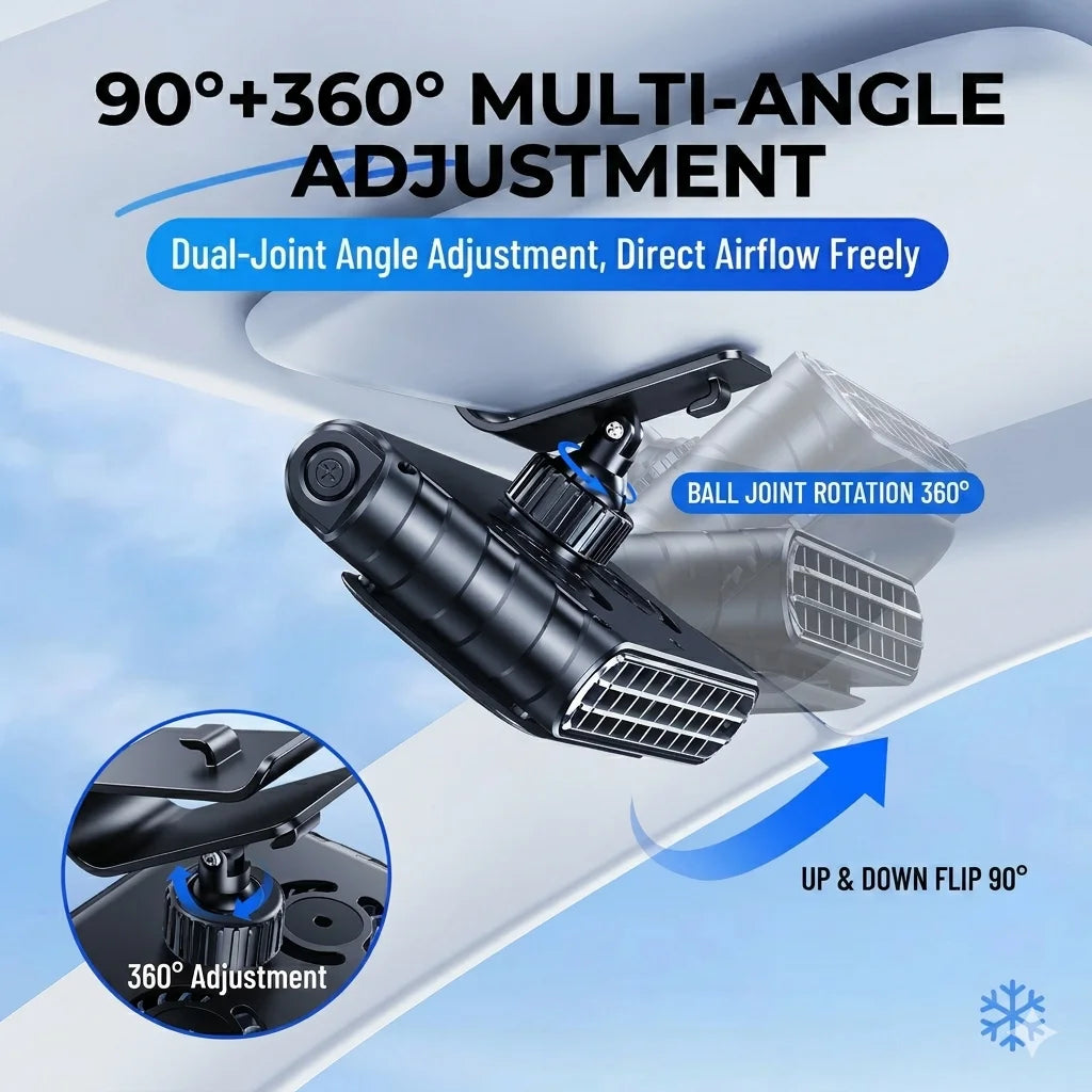 Eary Car Clip Fan Portable USB Rechargeable 30000mAh Sun Visor Fan 360° Rotate 5 Speeds Cooling Fan Ultra-thin Quiet Auto Cooler