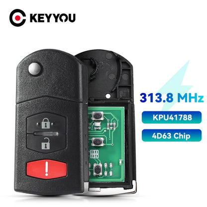 KEYYOU With Battery Remote Key For Mazda 2 3 5 6 8 CX-7 CX-9 MX-5 BGBX1T478SKE125-01 KPU41788 SKE126-01 4D63 313.8/315/433Mhz