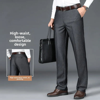 Men's Business Casual Trousers Drapey Elastic Straight Leg Spring Summer Fashionable Polyester Fiber Anti-Wrinkle Dad Pants
