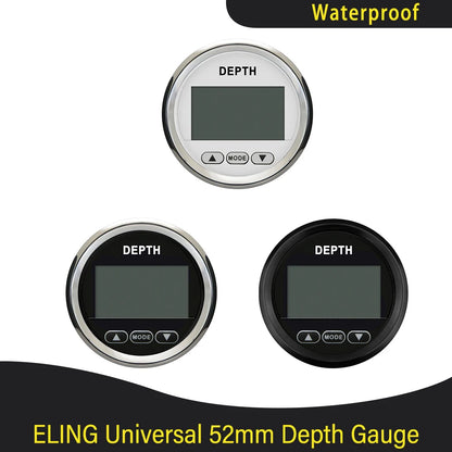 Marine 52mm Digital Depth Gauge Indicator with Transducer and White Backlight for Yachts Fishing Boats Universal 12V