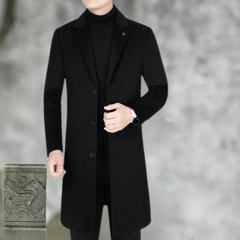 Autumn Winter 2025 New Men's Woolen Coat Double-Faced High-End Mid-Length Men's Outerwear Fashionable Modern Style Windbreaker