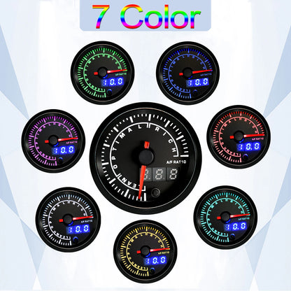 52mm Air Fuel Ratio Gauge Narrowband Round 7 Colors Digital Air/Fuel AFR Meter for 12V Racing Car Boost Guages Stepper Motor