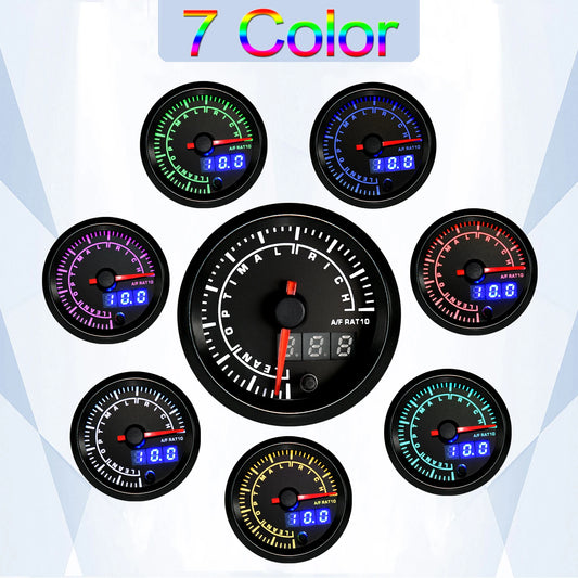 52mm Air Fuel Ratio Gauge Narrowband Round 7 Colors Digital Air/Fuel AFR Meter for 12V Racing Car Boost Guages Stepper Motor